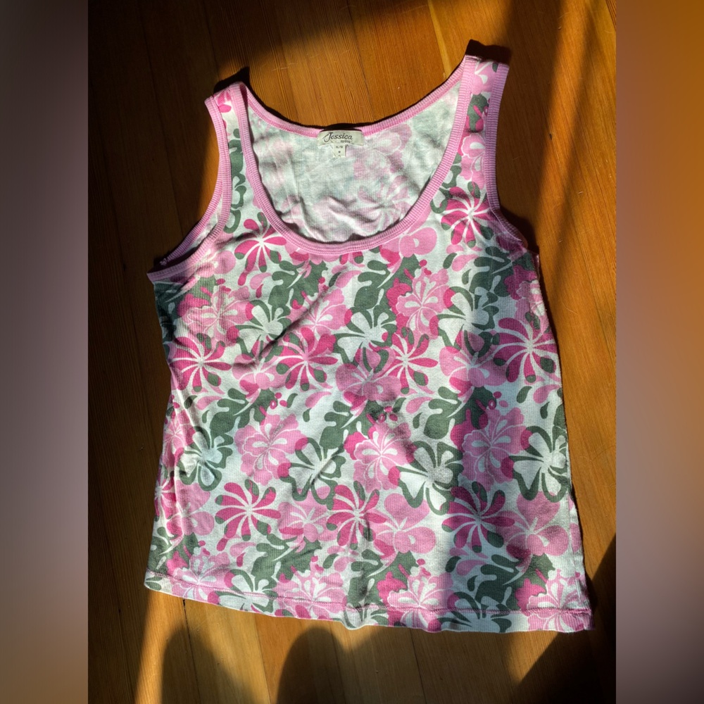 Floral Pink and Green tank top